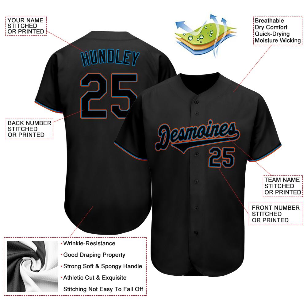 Custom Black Black-Light Blue Authentic Baseball Jersey view 3