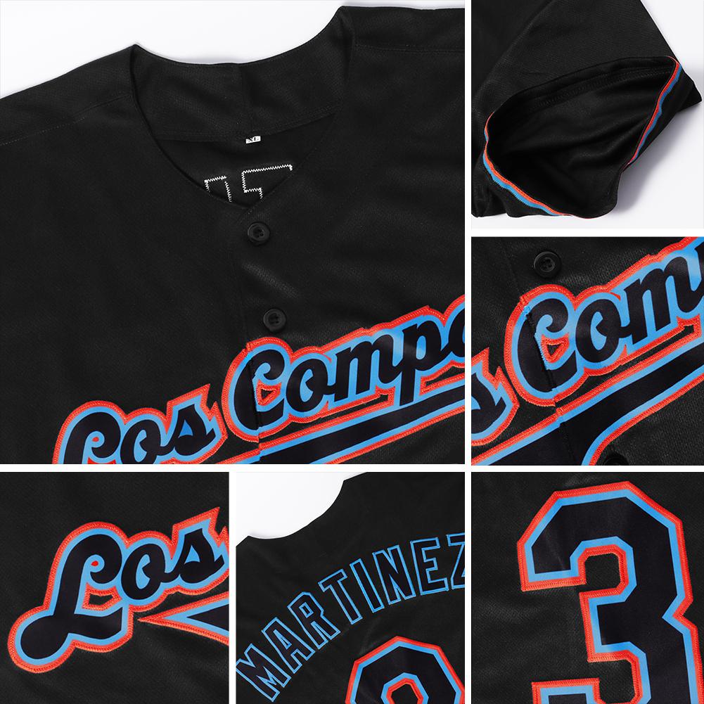 Custom Black Black-Light Blue Authentic Baseball Jersey view 6