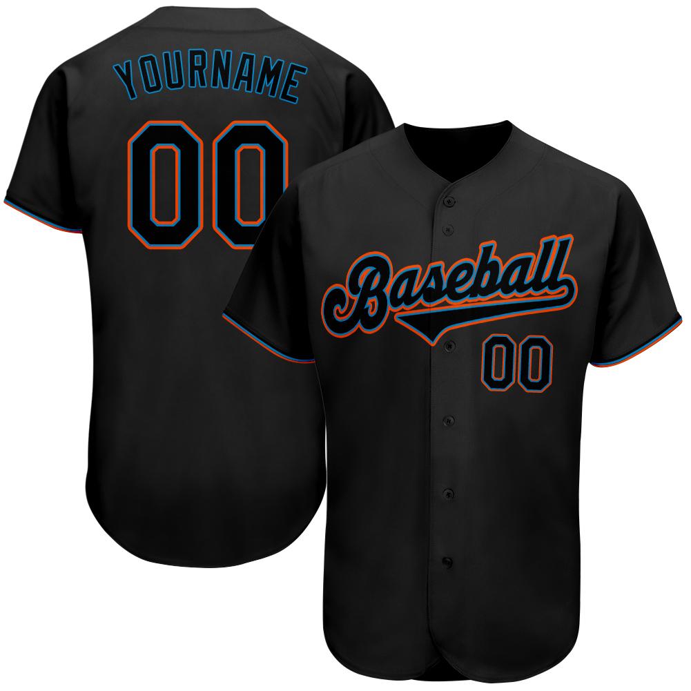 Custom Black Black-Light Blue Authentic Baseball Jersey - Main View