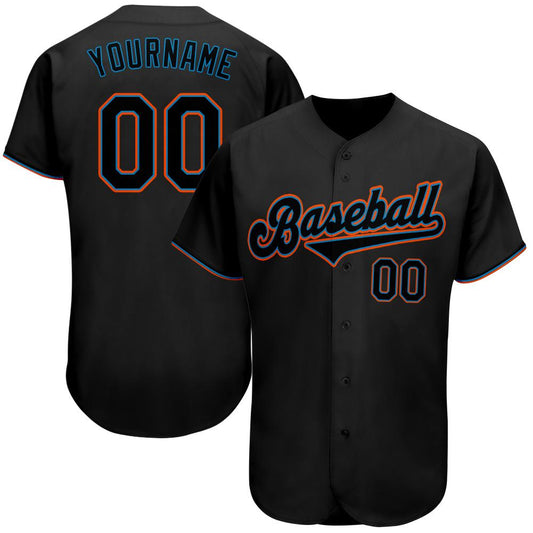 Custom Black Black-Light Blue Authentic Baseball Jersey - Main View