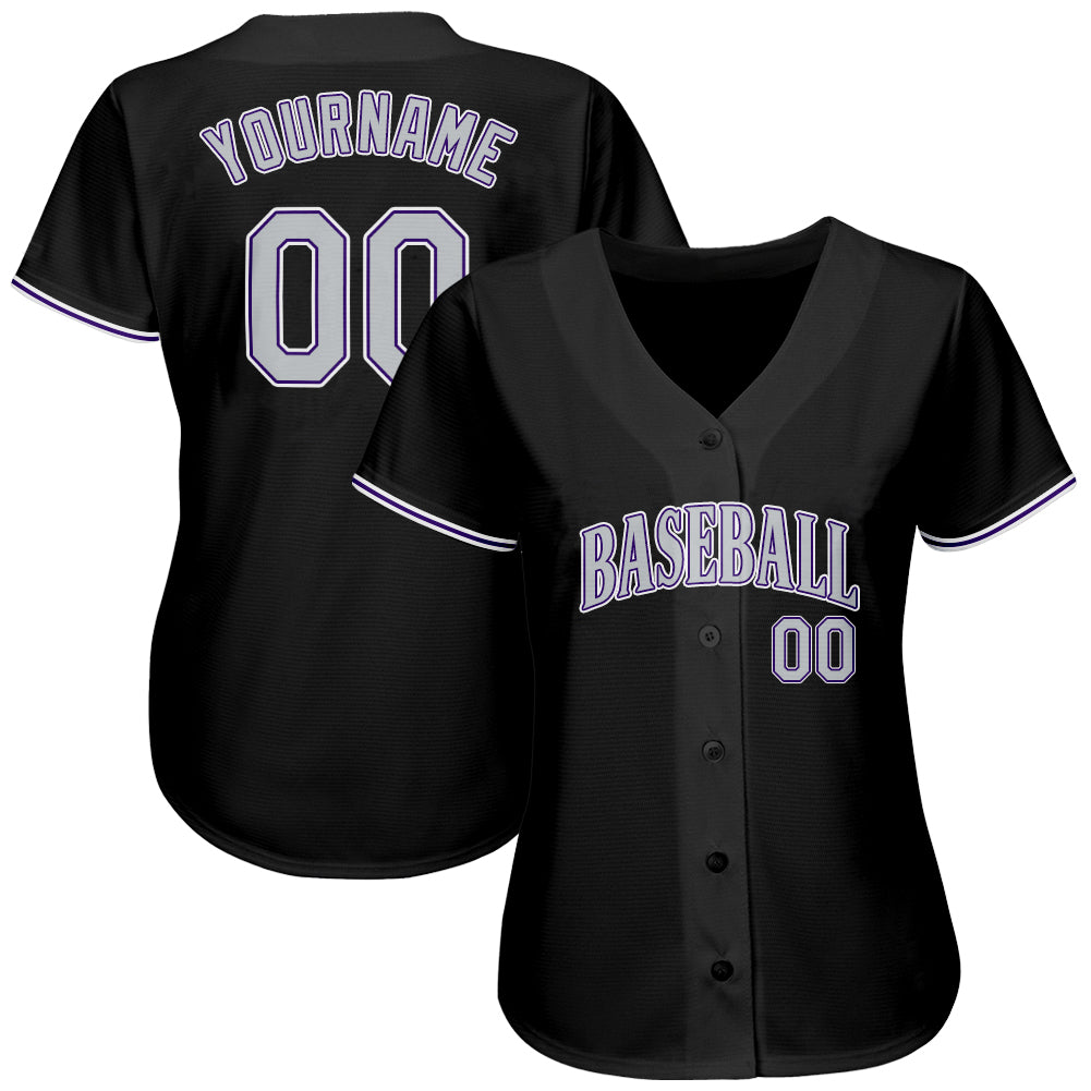 Custom Black Gray-Purple Authentic Baseball Jersey view 2