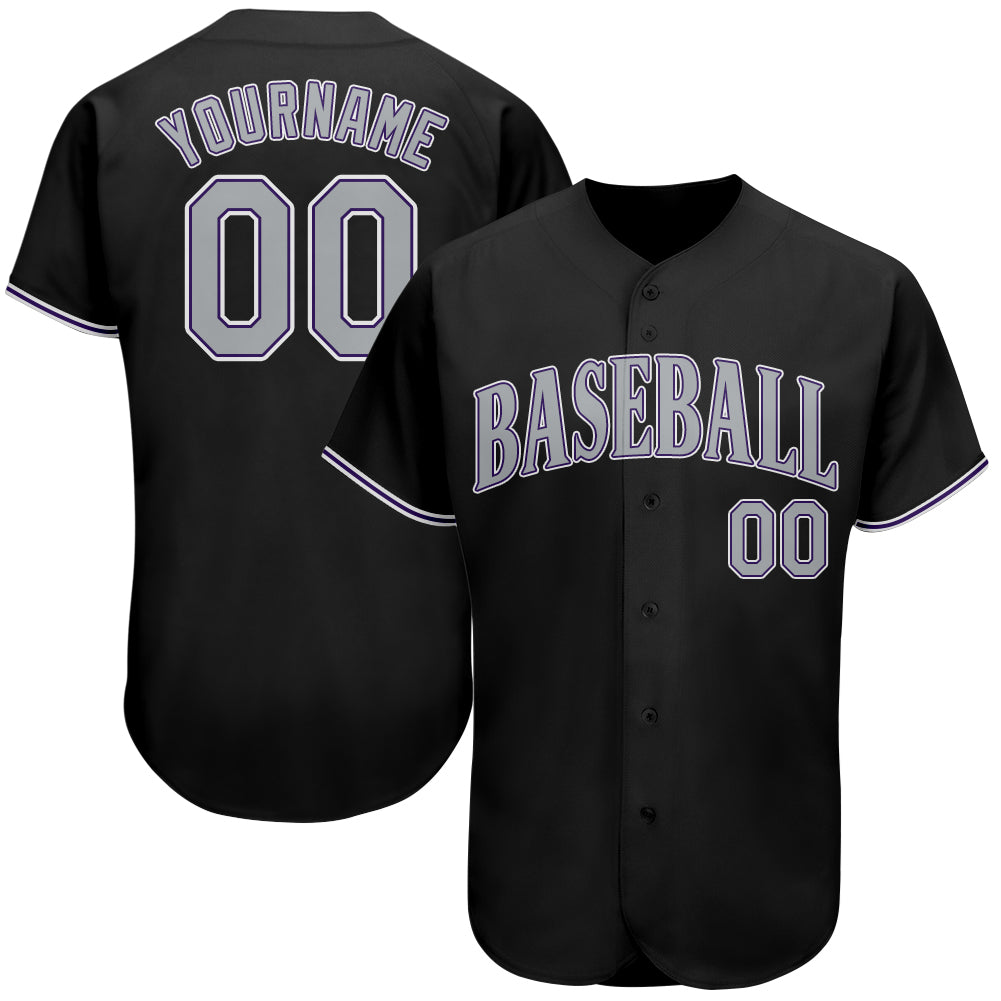 Custom Black Gray-Purple Authentic Baseball Jersey - Main View