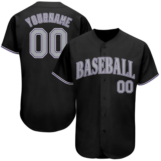 Custom Black Gray-Purple Authentic Baseball Jersey - Main View