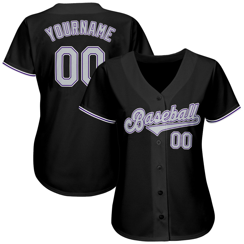 Custom Black Gray-Purple Authentic Baseball Jersey view 2