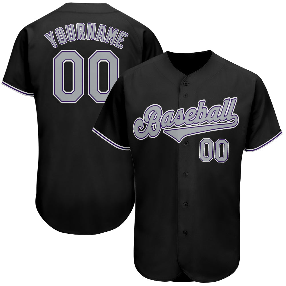Custom Black Gray-Purple Authentic Baseball Jersey - Main View