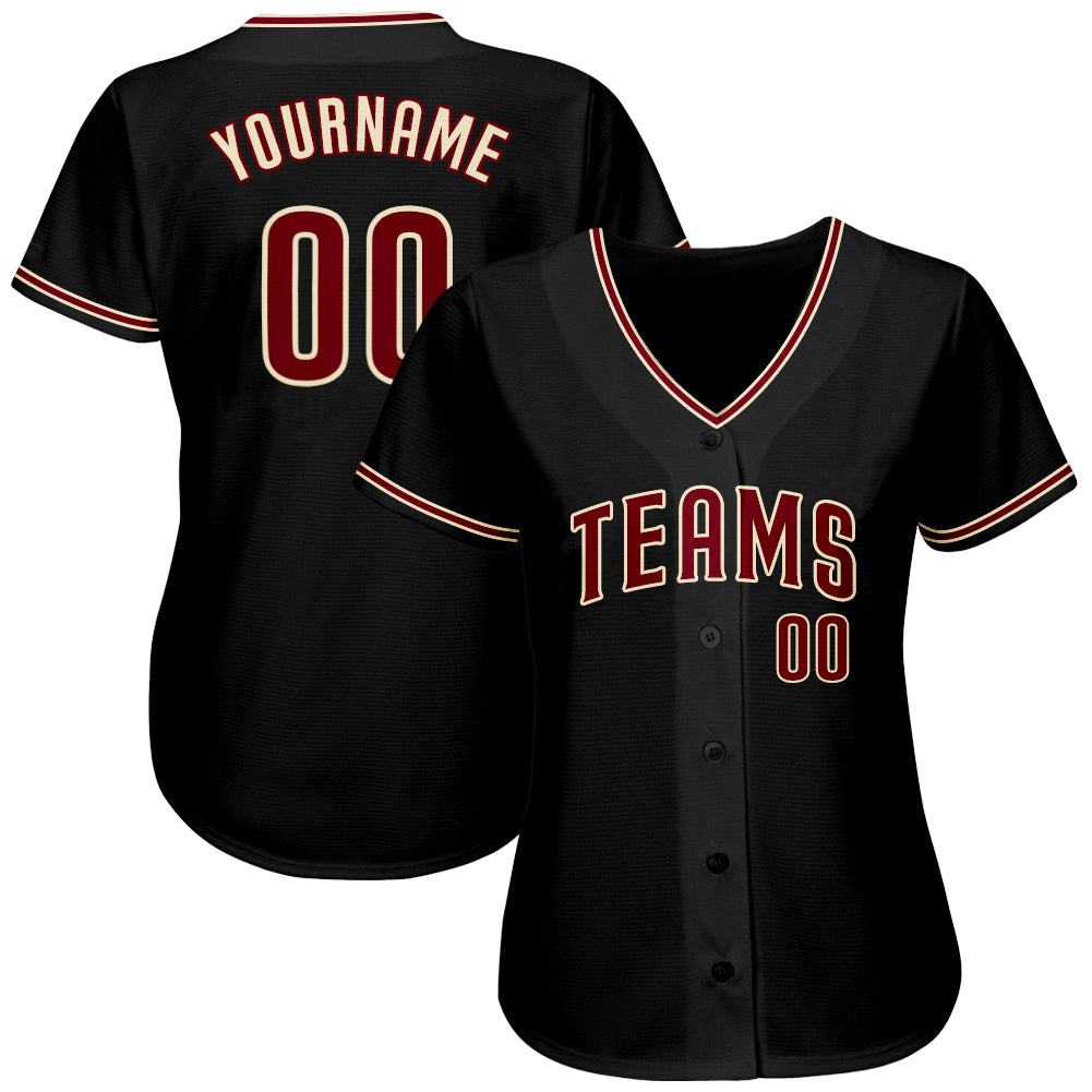 Custom Black Crimson-City Cream Authentic Baseball Jersey view 2