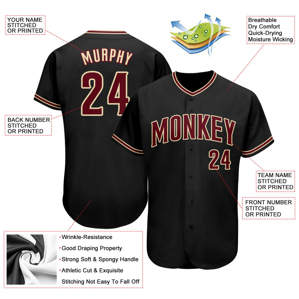 Custom Black Crimson-City Cream Authentic Baseball Jersey view 3