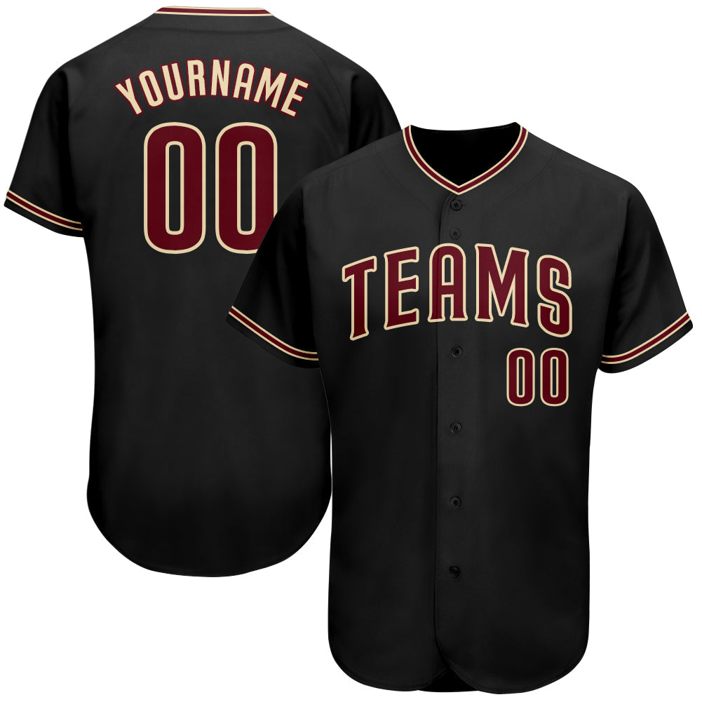 Custom Black Crimson-City Cream Authentic Baseball Jersey - Main View