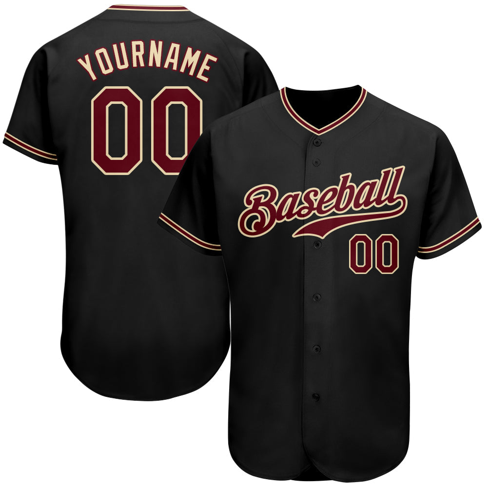 Custom Black Crimson-City Cream Authentic Baseball Jersey - Main View