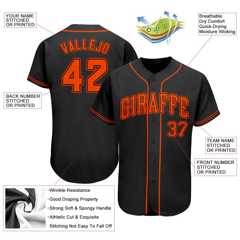 Custom Black Orange Authentic Baseball Jersey view 3