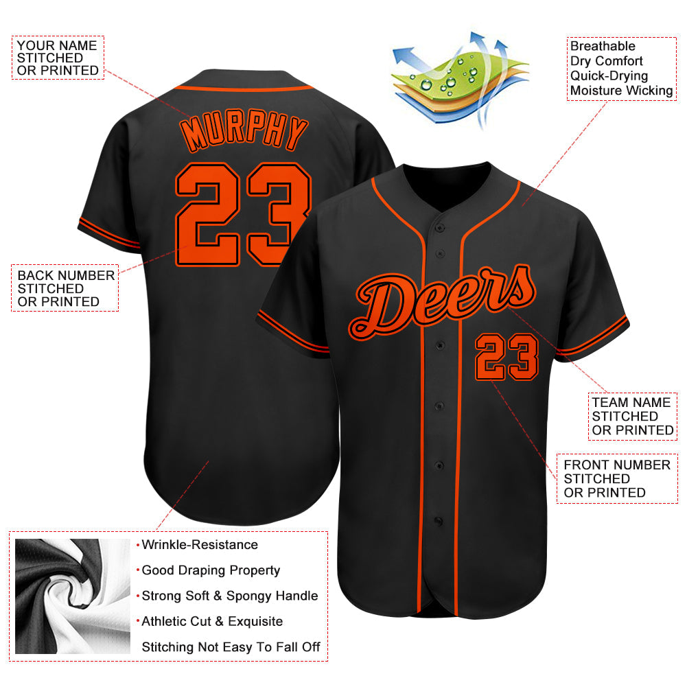 Custom Black Orange Authentic Baseball Jersey view 3