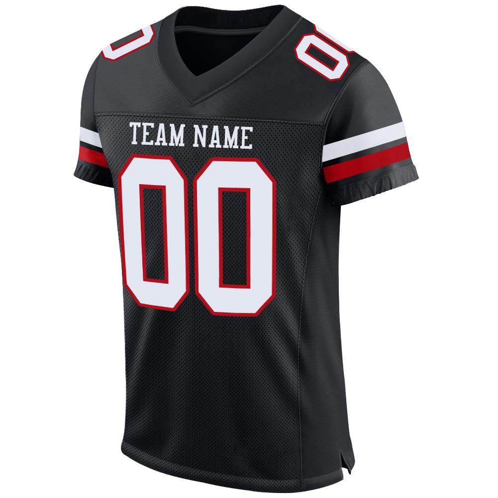 Custom Black White-Red Mesh Authentic Football Jersey view 2