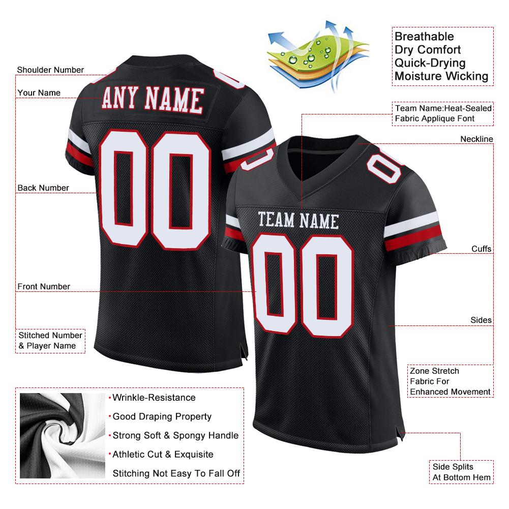 Custom Black White-Red Mesh Authentic Football Jersey view 4