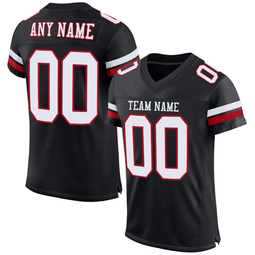 Custom Black White-Red Mesh Authentic Football Jersey - Main View