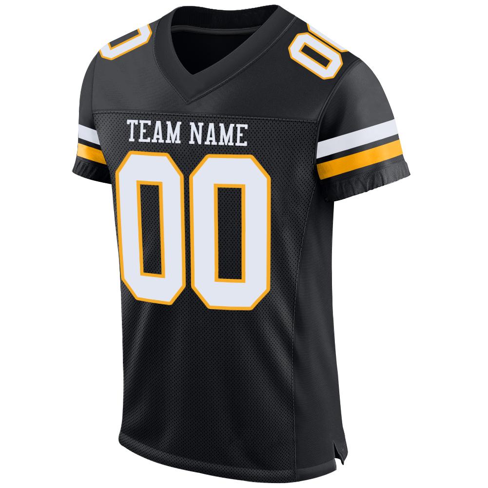Custom Black White-Gold Mesh Authentic Football Jersey view 2