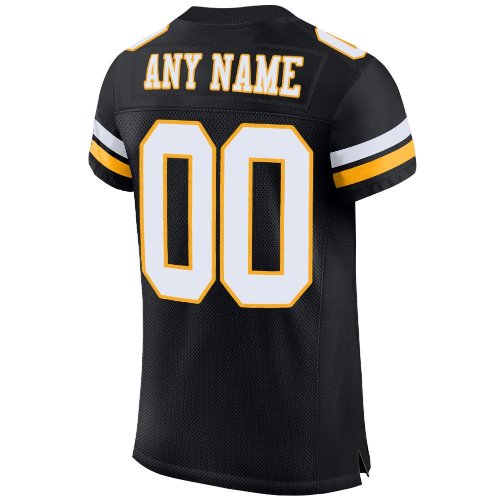 Custom Black White-Gold Mesh Authentic Football Jersey view 3