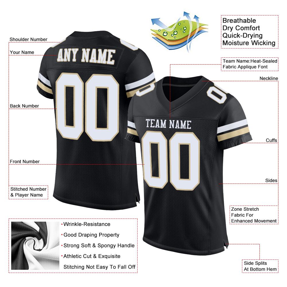 Custom Black White-Vegas Gold Mesh Authentic Football Jersey view 4