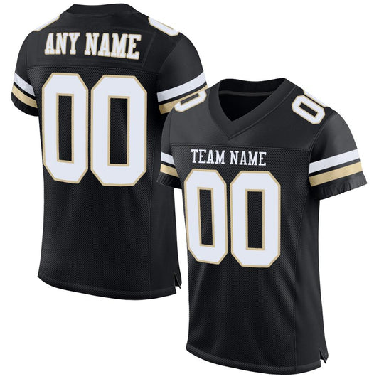 Custom Black White-Vegas Gold Mesh Authentic Football Jersey - Main View