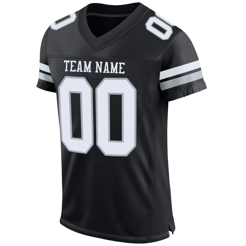 Custom Black White-Silver Mesh Authentic Football Jersey view 2