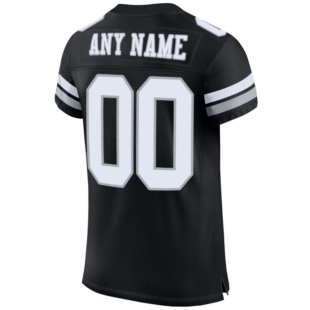Custom Black White-Silver Mesh Authentic Football Jersey view 3