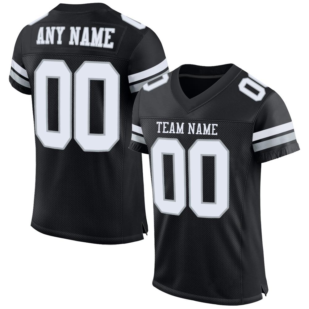 Custom Black White-Silver Mesh Authentic Football Jersey - Main View
