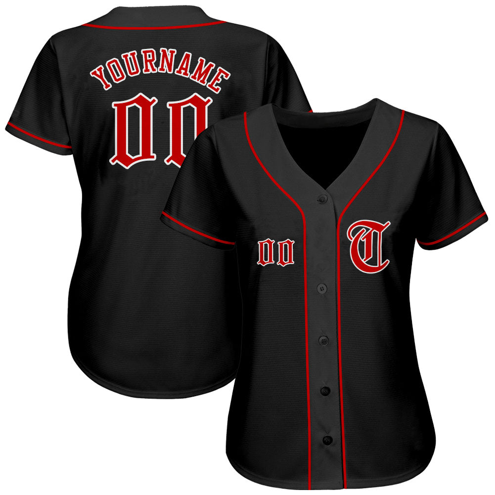 Custom Black Red-White Authentic Baseball Jersey view 2