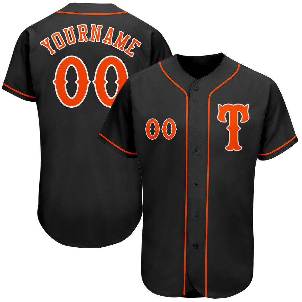 Custom Black Orange-White Authentic Baseball Jersey - Main View