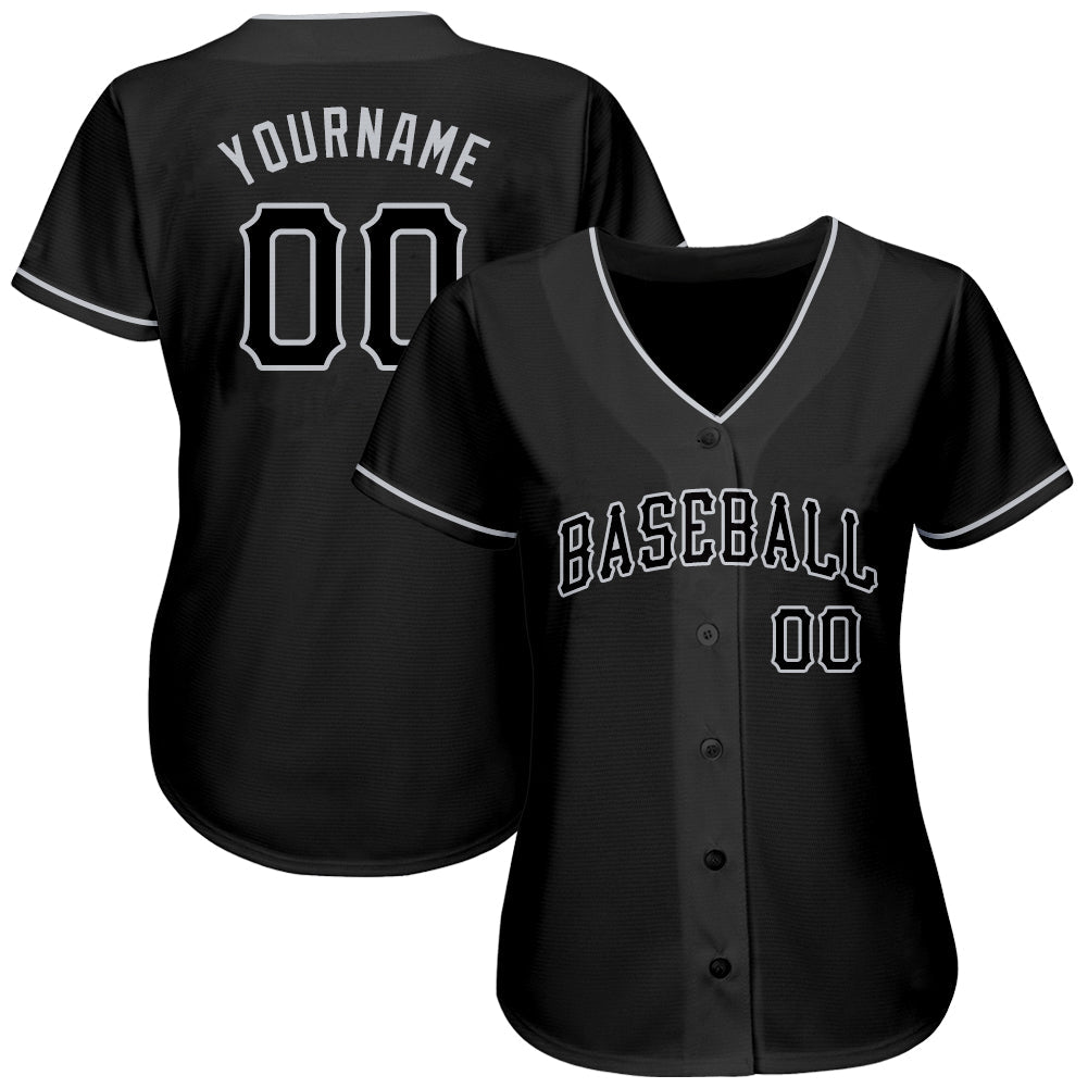 Custom Black Black-Gray Authentic Baseball Jersey view 2