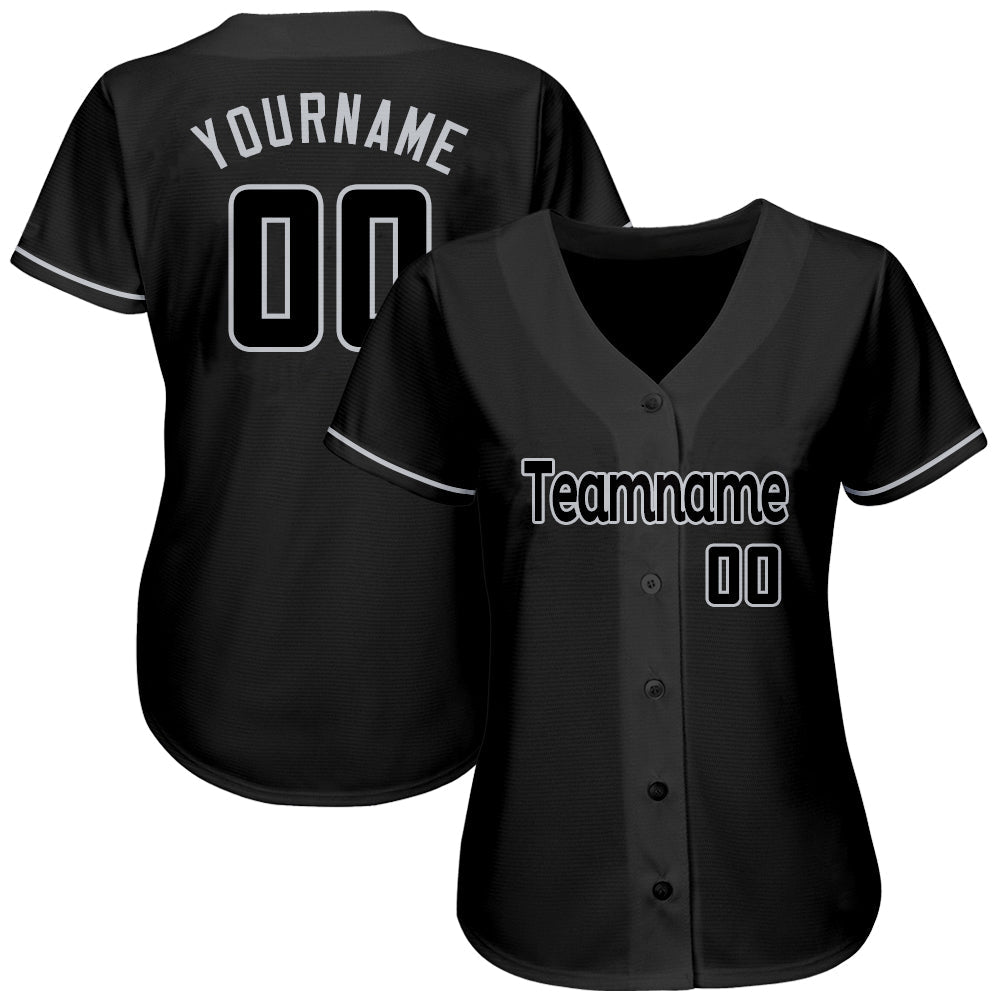 Custom Black Black-Gray Authentic Baseball Jersey view 2