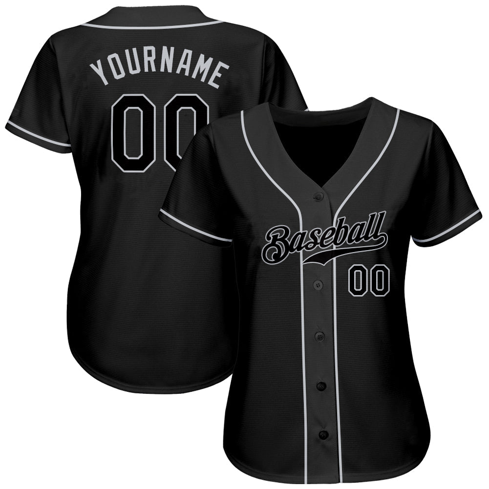 Custom Black Black-Gray Authentic Baseball Jersey view 2