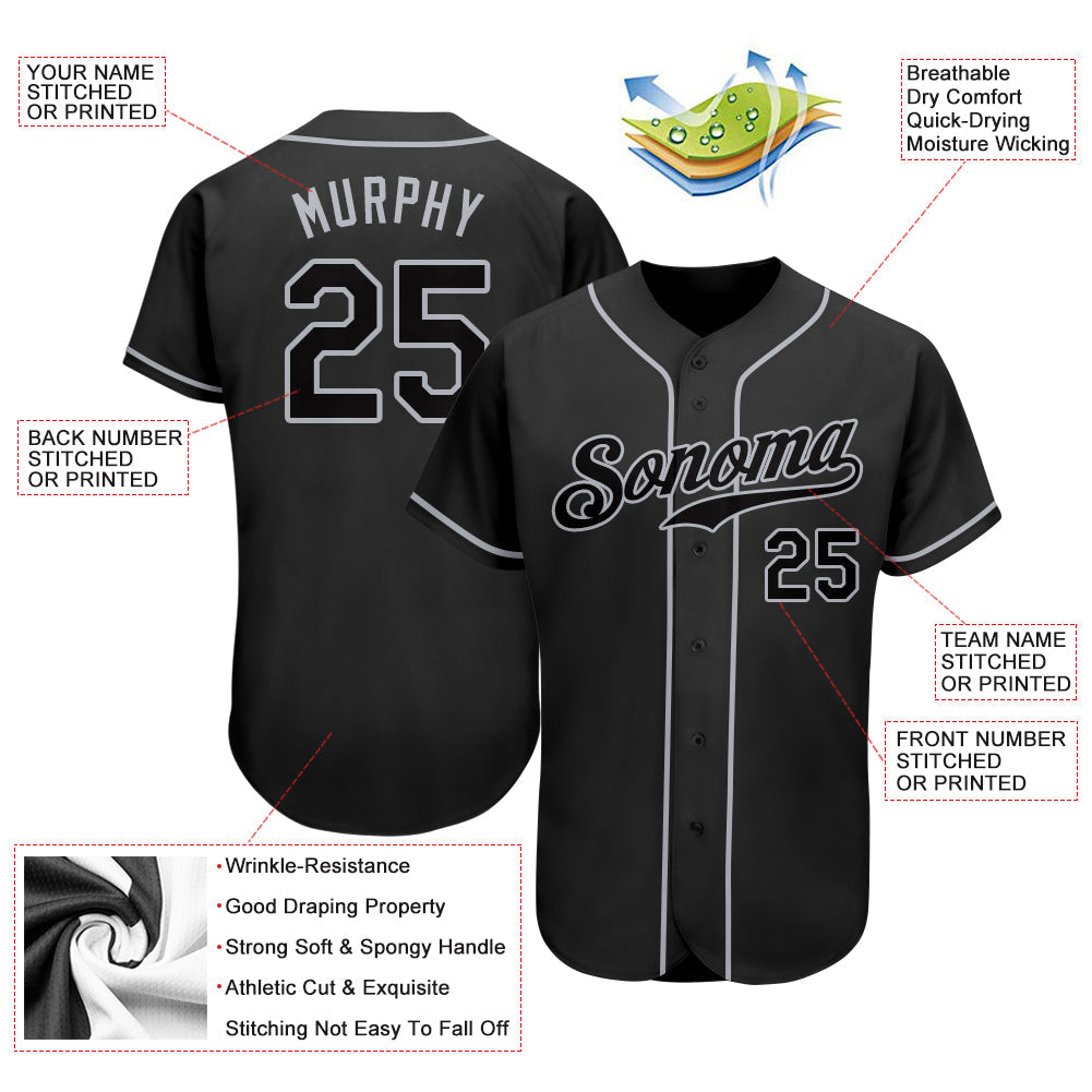 Custom Black Black-Gray Authentic Baseball Jersey view 3