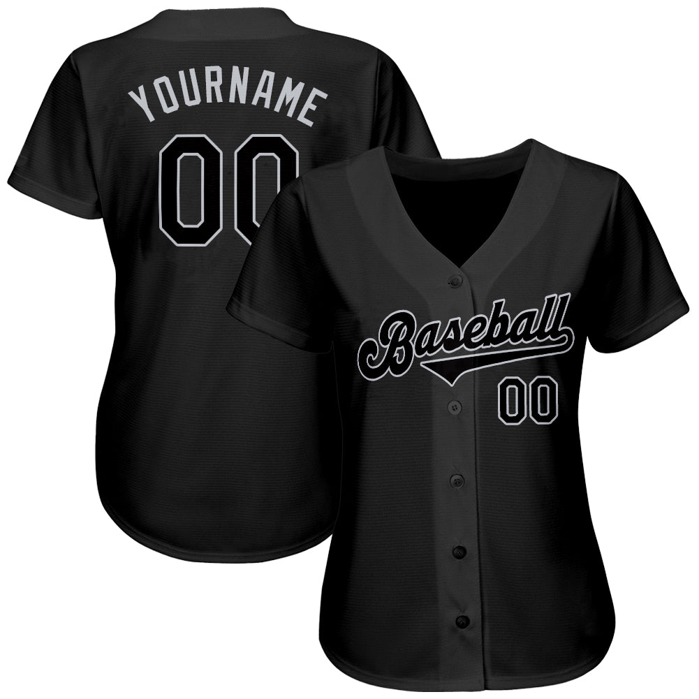Custom Black Black-Gray Authentic Baseball Jersey view 2