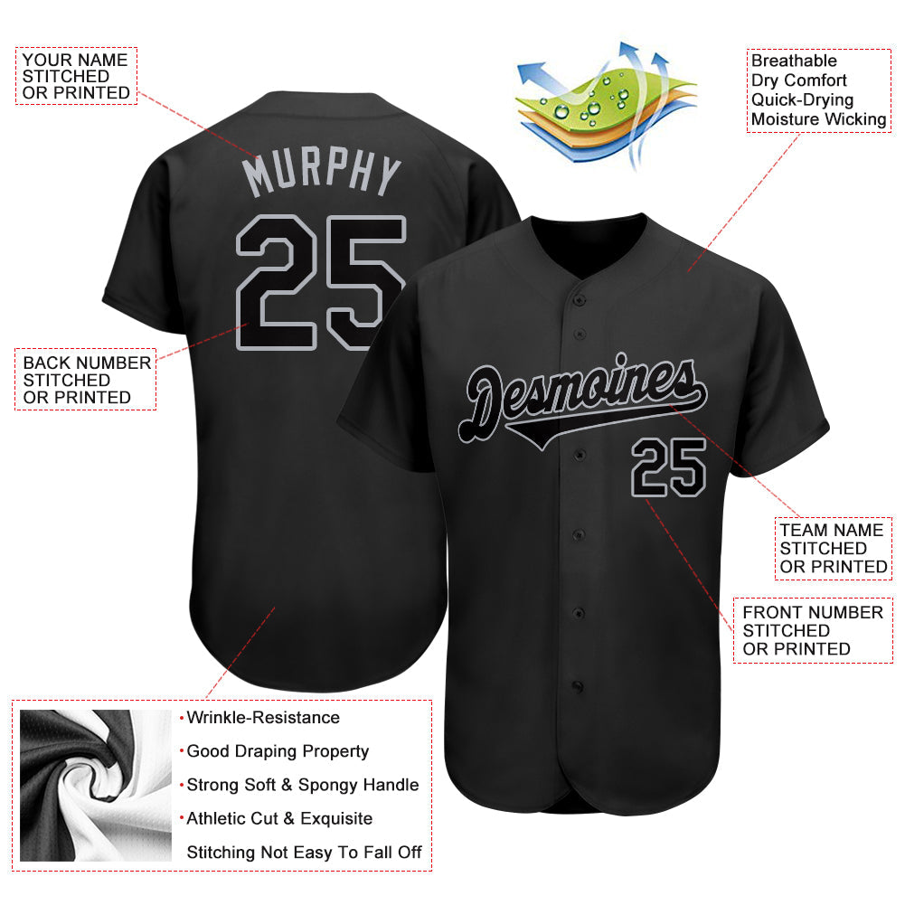 Custom Black Black-Gray Authentic Baseball Jersey view 3