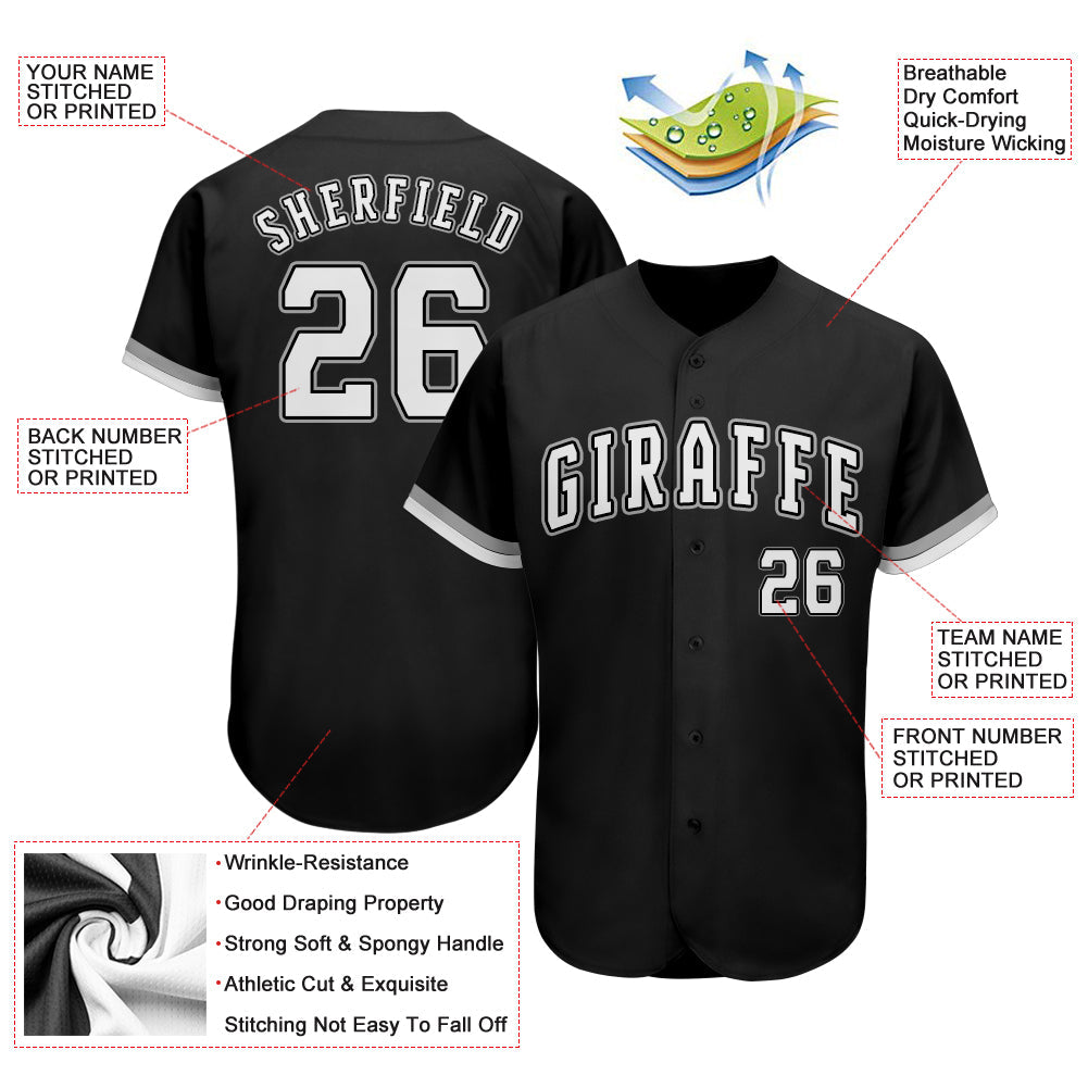 Custom Black White-Gray Authentic Baseball Jersey view 3