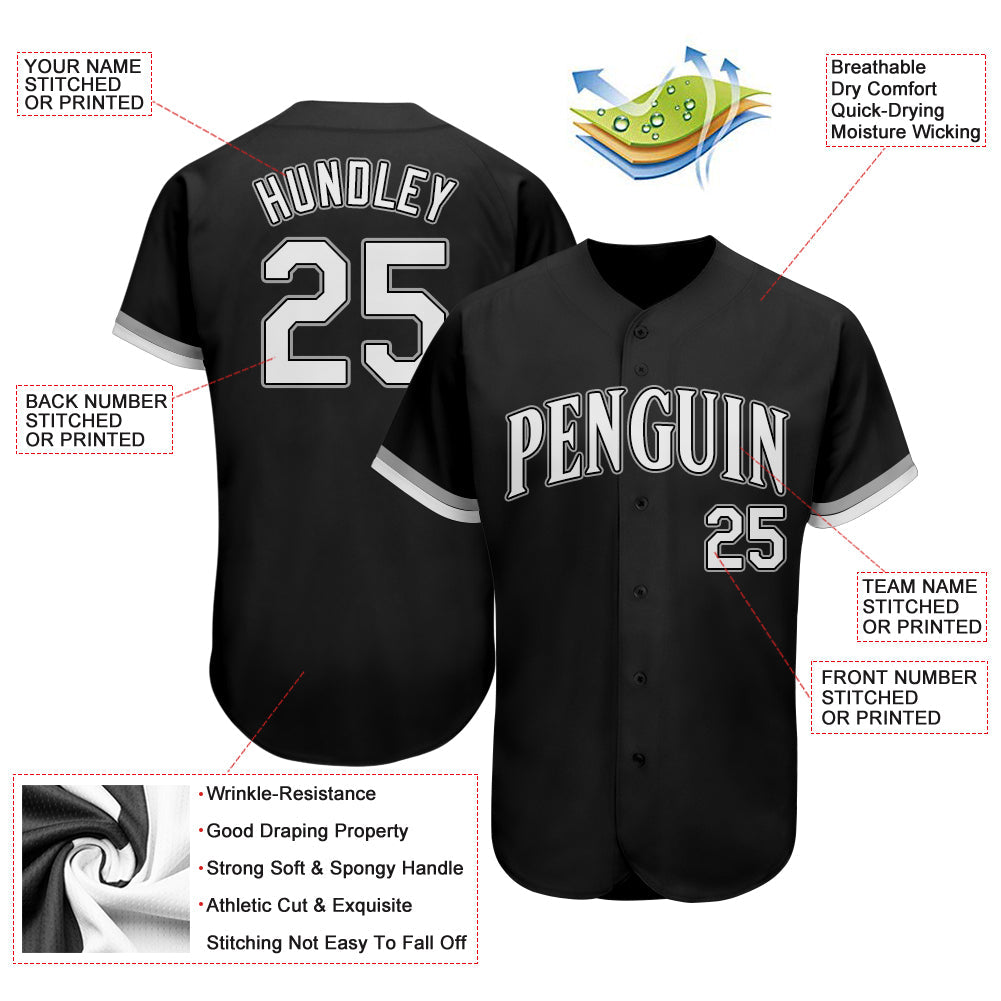Custom Black White-Gray Authentic Baseball Jersey view 3