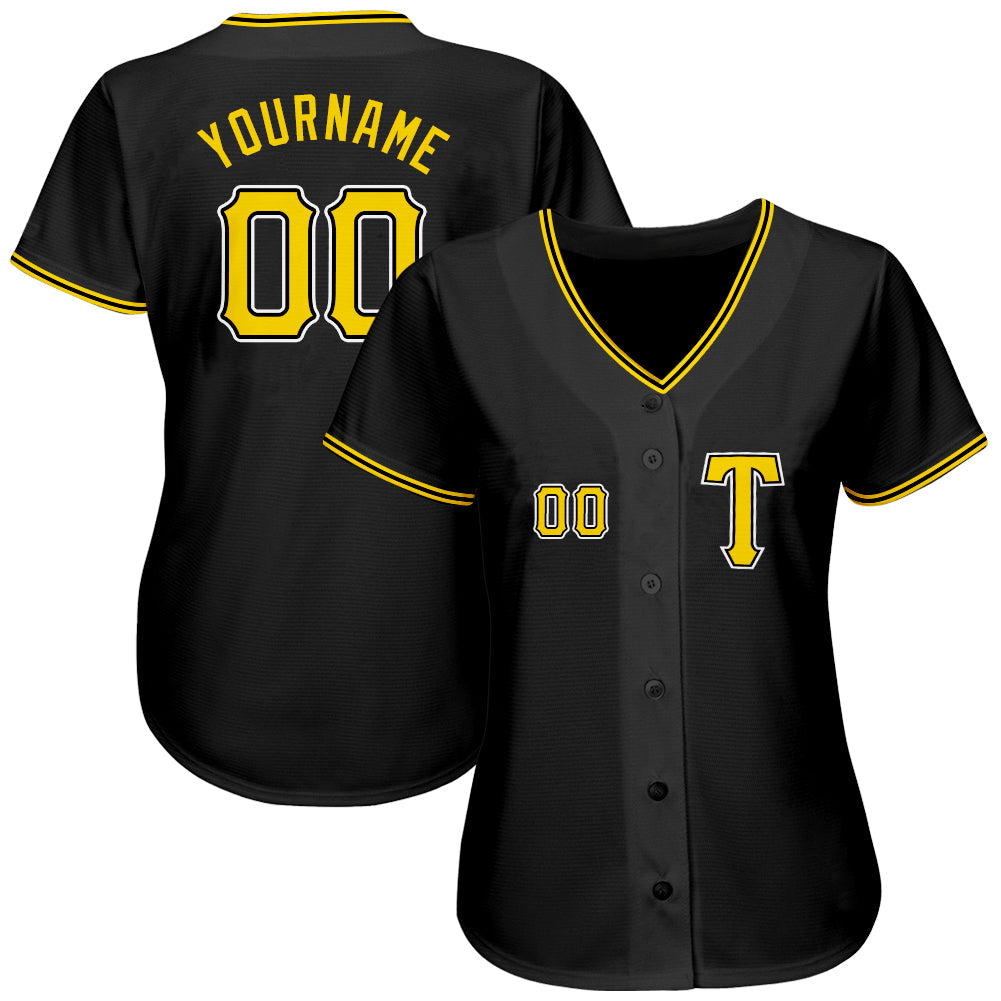 Custom Black Gold-White Authentic Baseball Jersey view 2
