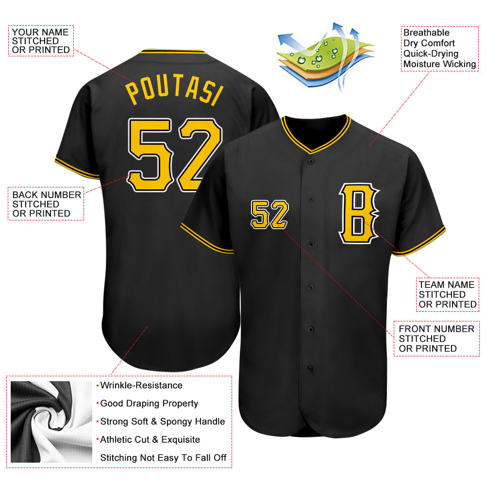 Custom Black Gold-White Authentic Baseball Jersey view 3