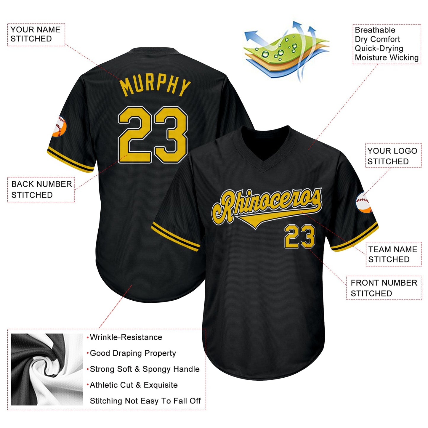 Custom Black Gold-White Authentic Throwback Rib-Knit Baseball Jersey Shirt view 4
