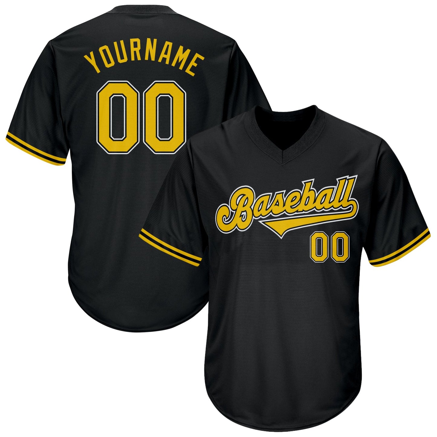 Custom Black Gold-White Authentic Throwback Rib-Knit Baseball Jersey Shirt - Main View