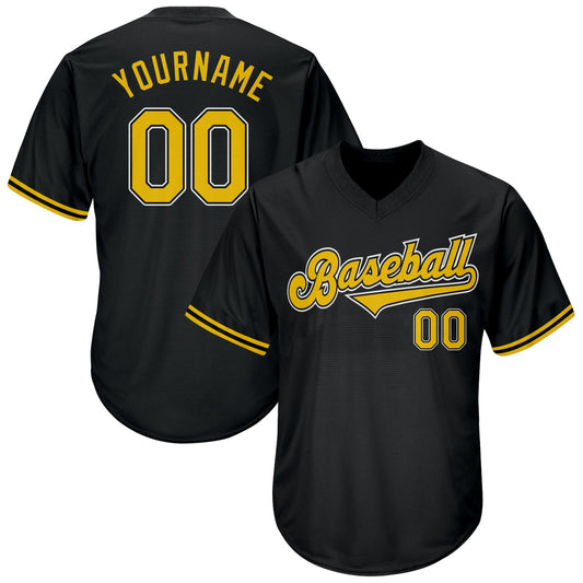 Custom Black Gold-White Authentic Throwback Rib-Knit Baseball Jersey Shirt - Main View