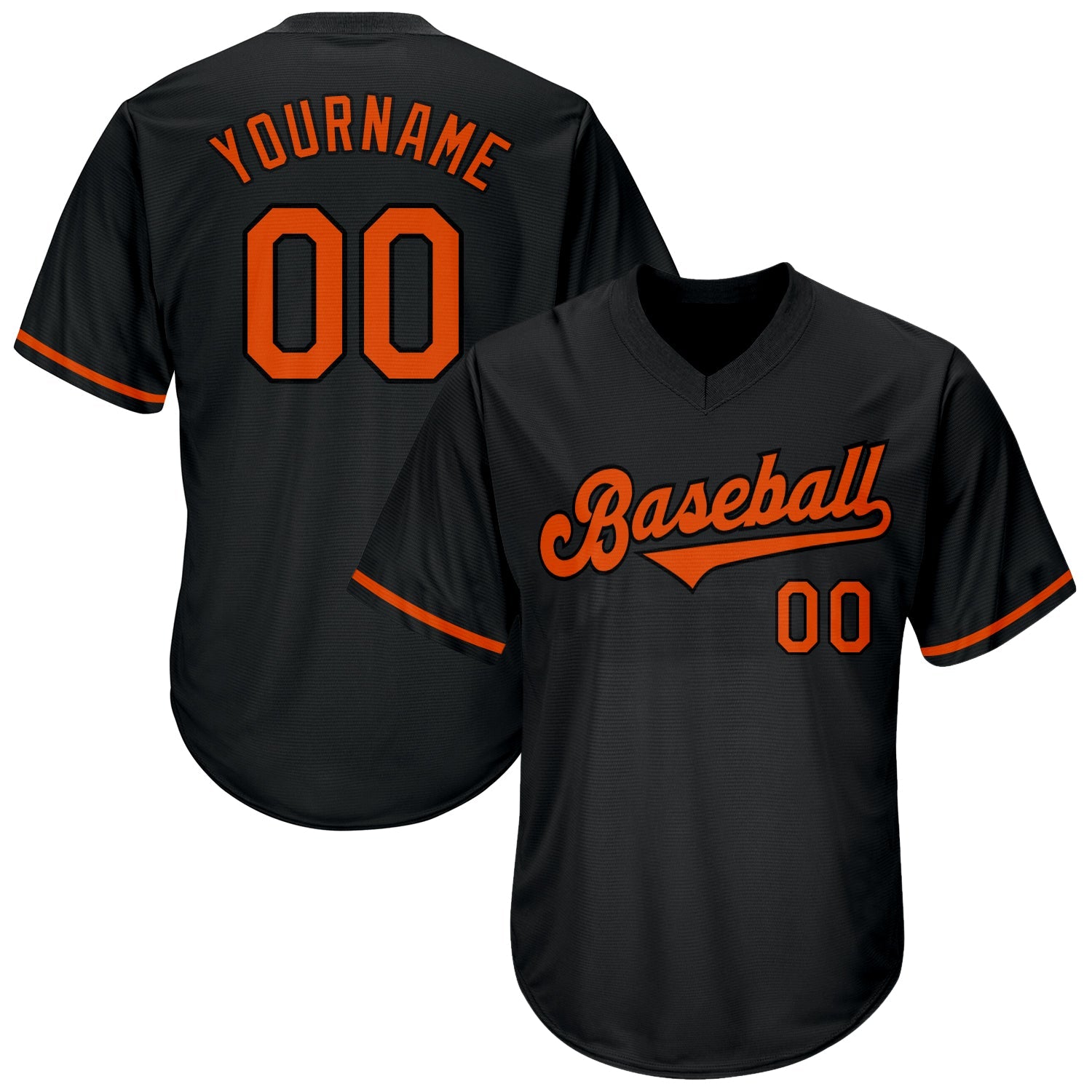 Custom Black Orange-Black Authentic Throwback Rib-Knit Baseball Jersey Shirt - Main View