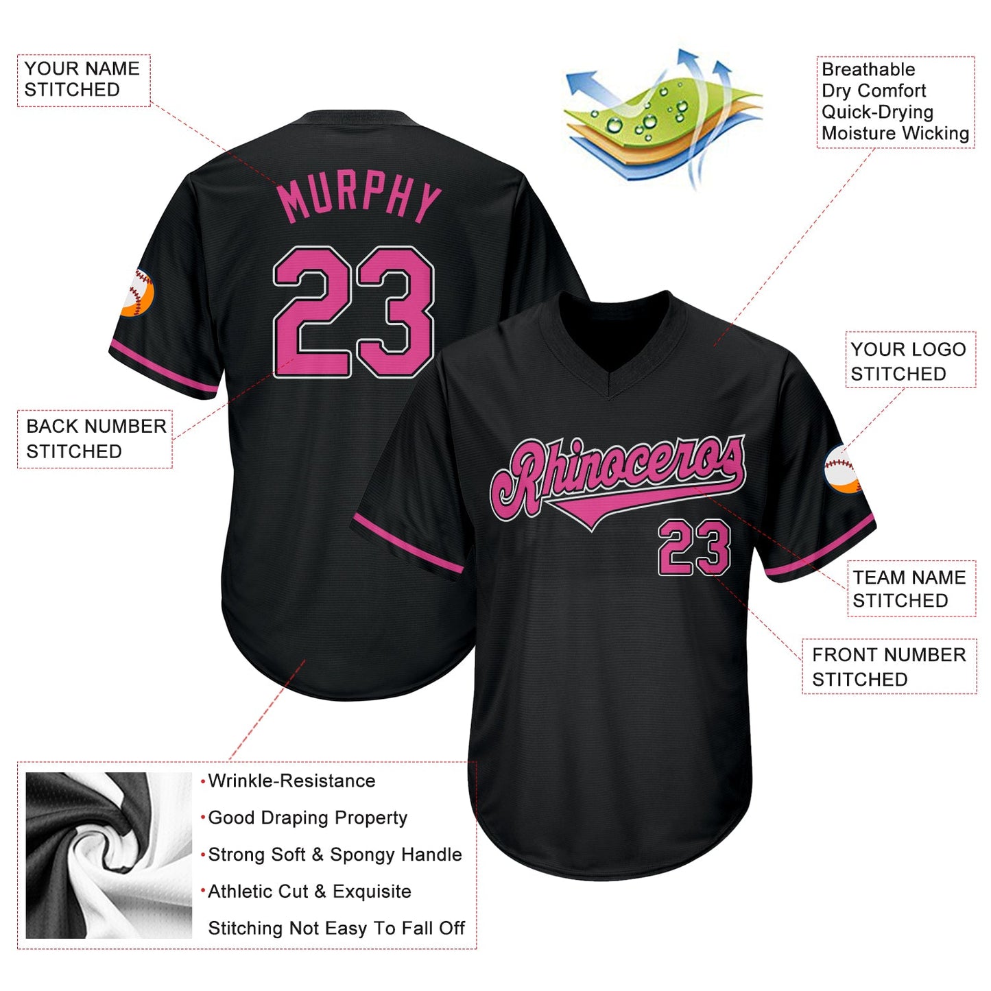 Custom Black Pink-White Authentic Throwback Rib-Knit Baseball Jersey Shirt view 4