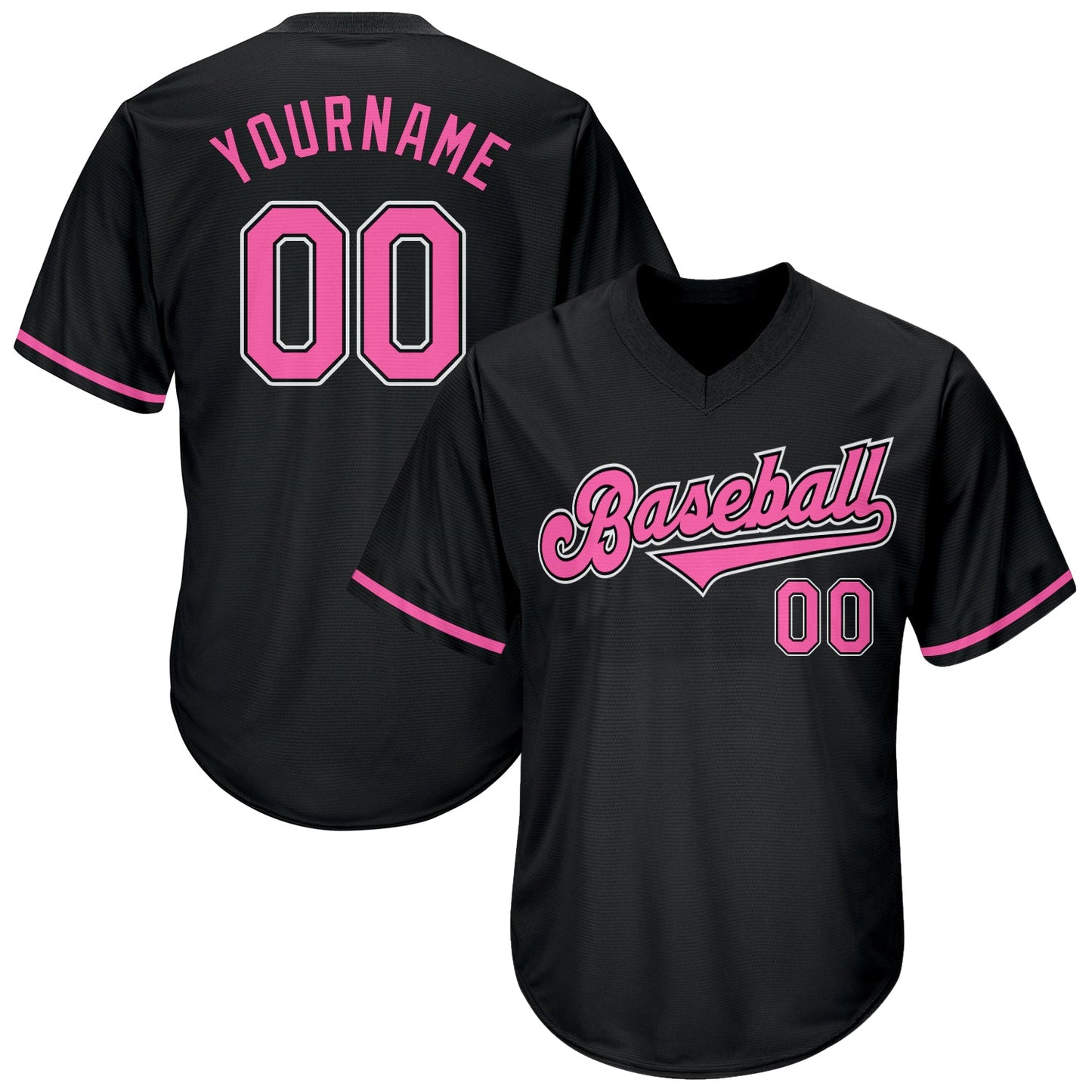 Custom Black Pink-White Authentic Throwback Rib-Knit Baseball Jersey Shirt - Main View