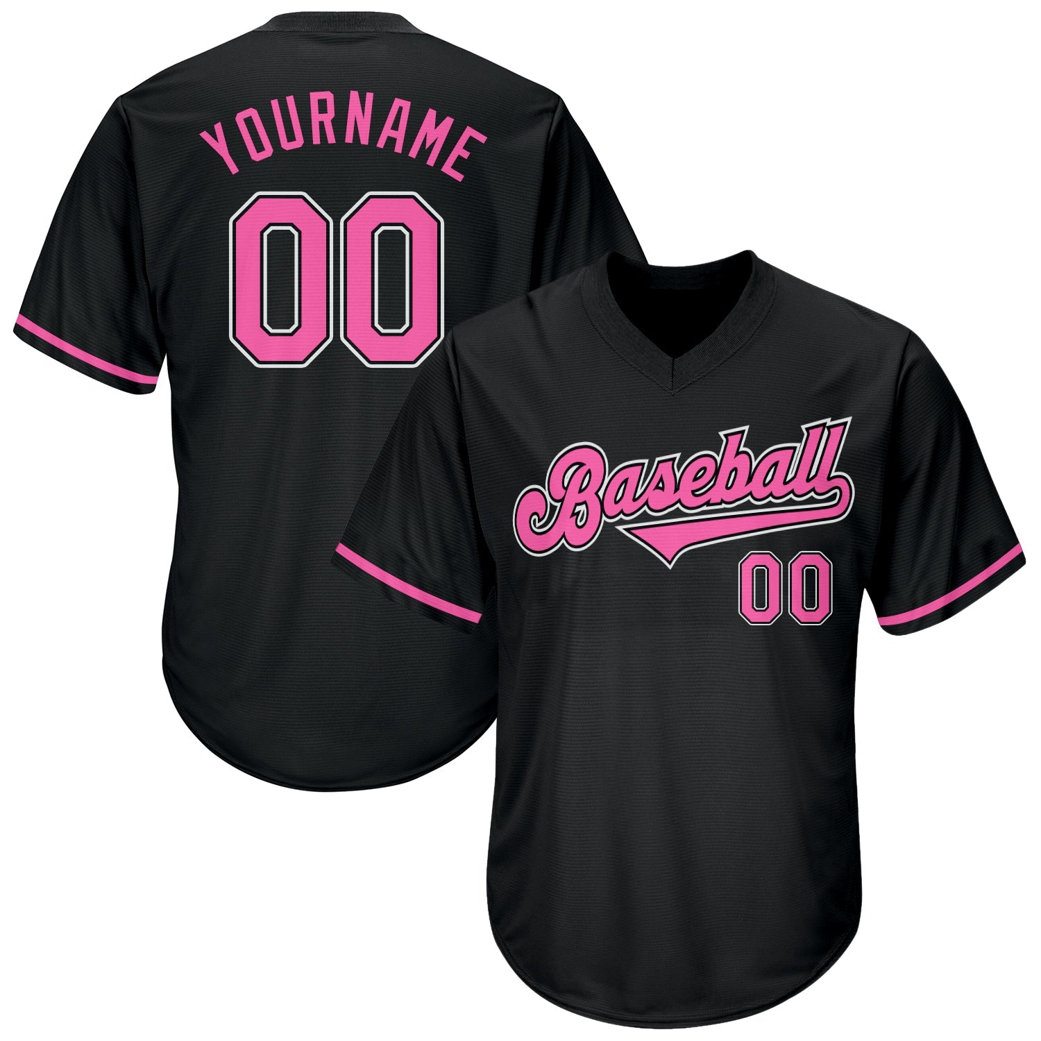 Custom Black Pink-White Authentic Throwback Rib-Knit Baseball Jersey Shirt - Main View