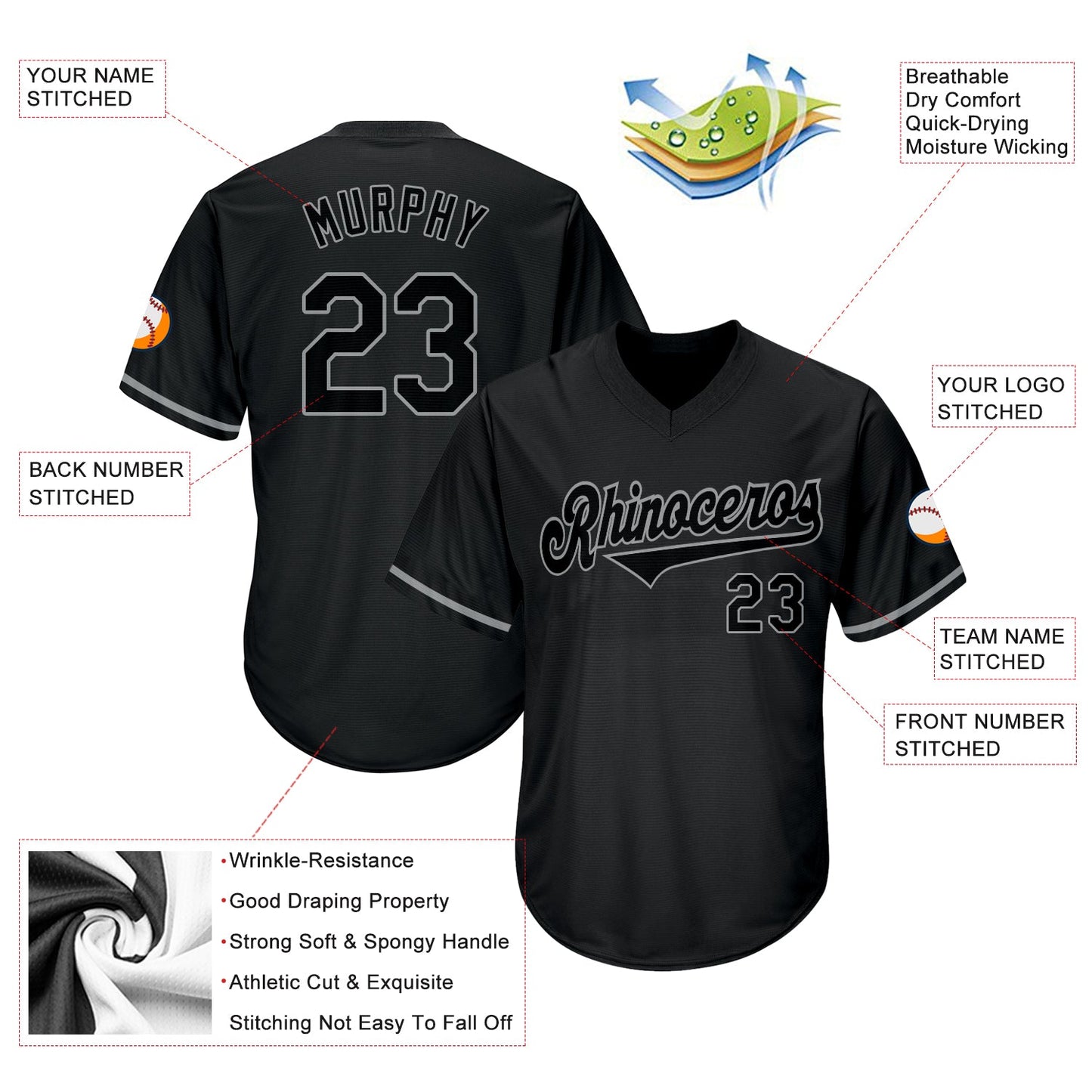 Custom Black Black-Gray Authentic Throwback Rib-Knit Baseball Jersey Shirt view 4