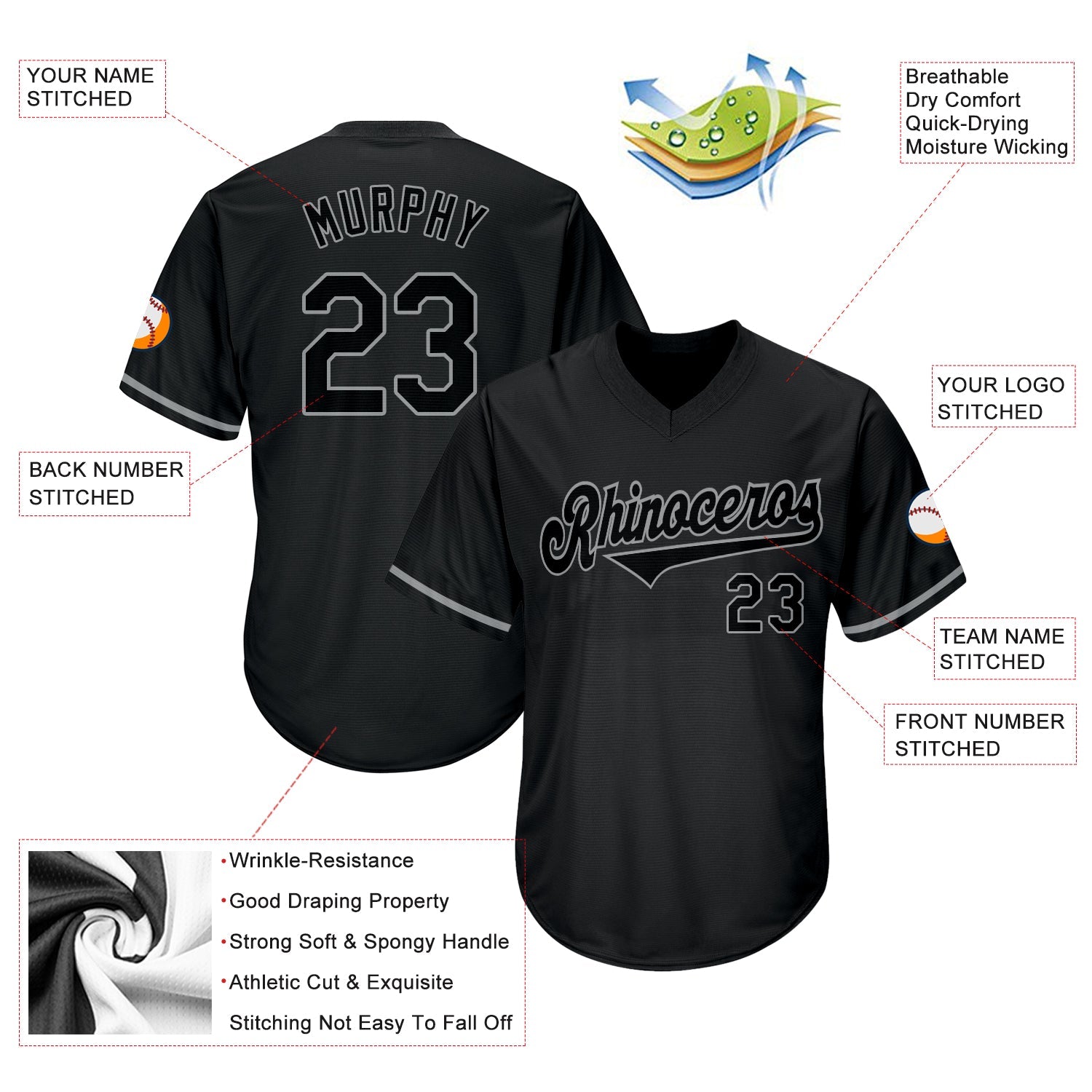 Custom Black Black-Gray Authentic Throwback Rib-Knit Baseball Jersey Shirt view 4