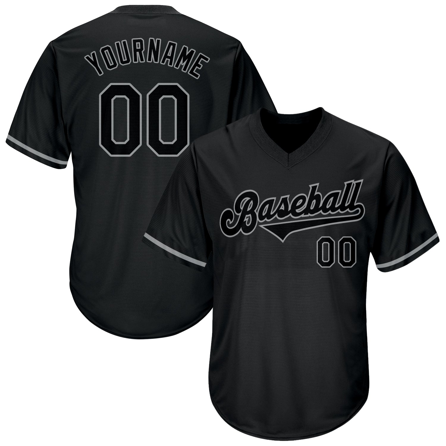 Custom Black Black-Gray Authentic Throwback Rib-Knit Baseball Jersey Shirt - Main View