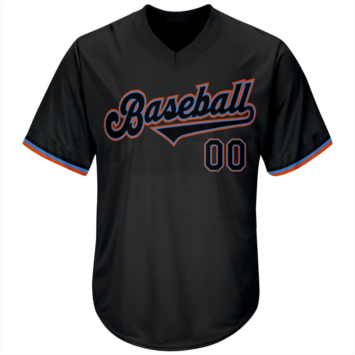 Custom Black Black-Powder Blue Authentic Throwback Rib-Knit Baseball Jersey Shirt view 2