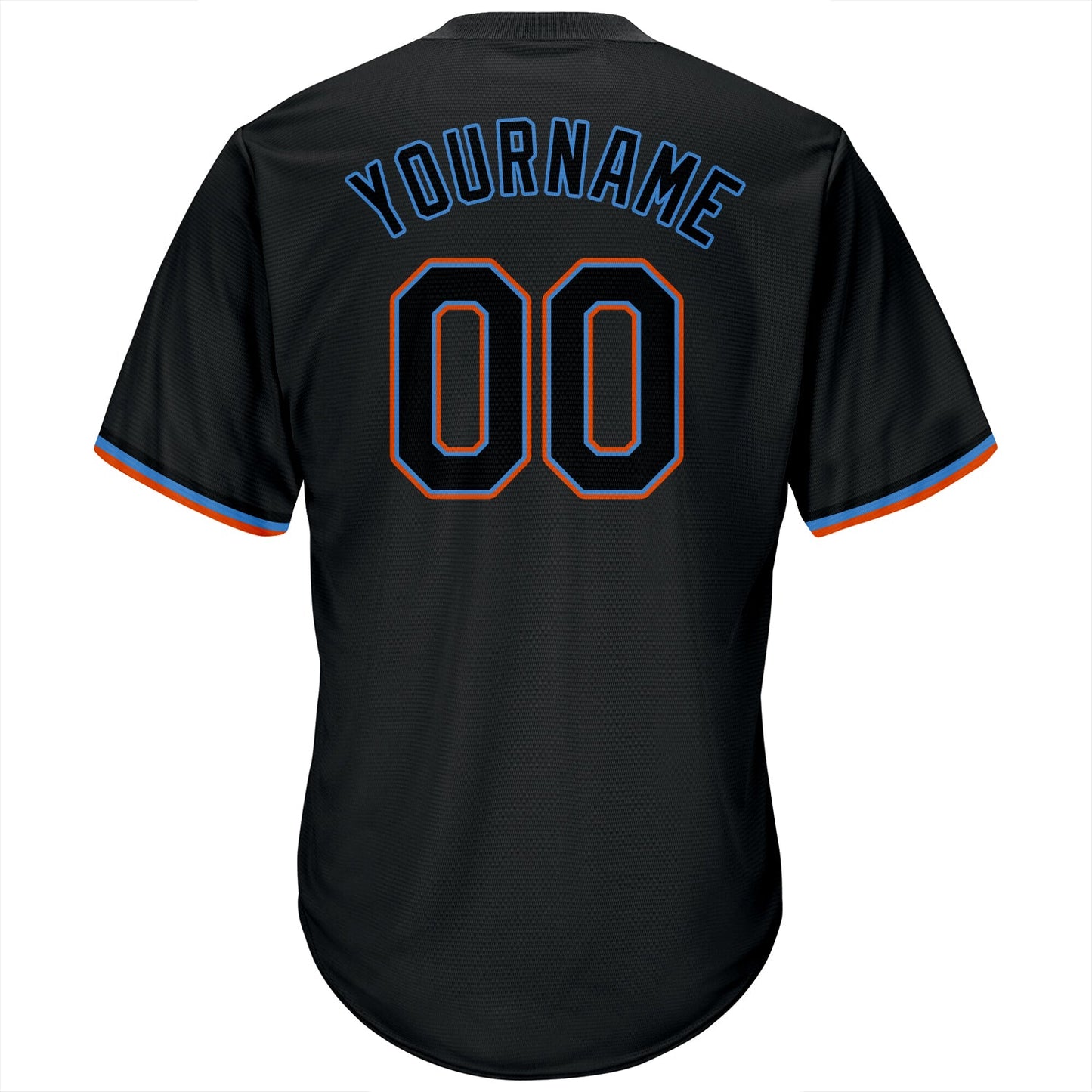 Custom Black Black-Powder Blue Authentic Throwback Rib-Knit Baseball Jersey Shirt view 3