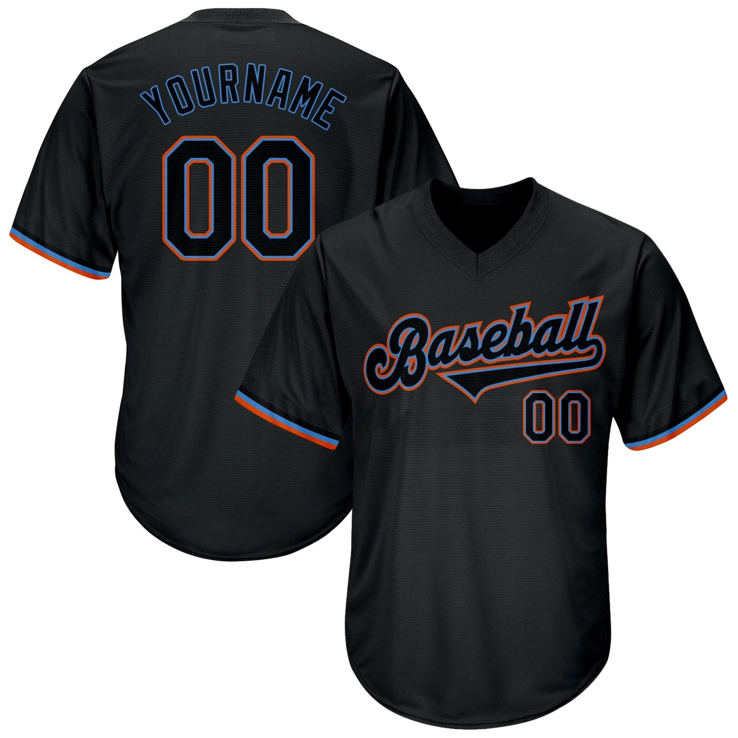 Custom Black Black-Powder Blue Authentic Throwback Rib-Knit Baseball Jersey Shirt - Main View